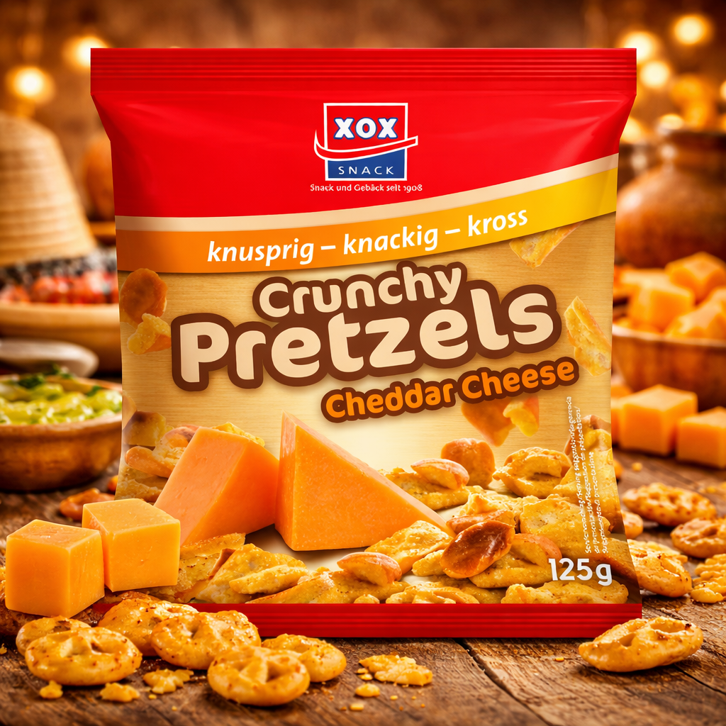 XOX Crunchy Pretzles Cheddar Cheese 125g