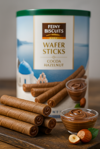Feiny Biscuits Waffelröllchen mit Kakao- Haselnuss 400g