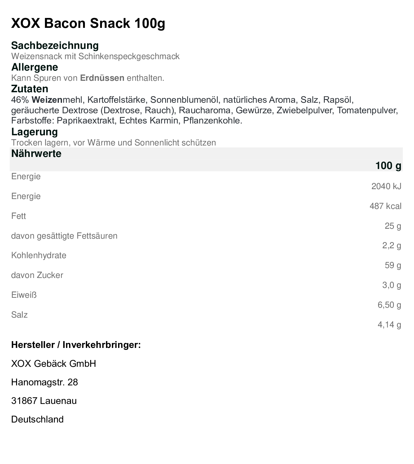 XOX Bacon Snack Schinken Geschmack 100g