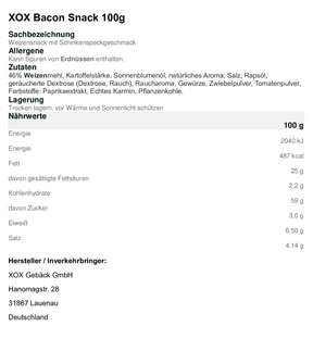 XOX Bacon Snack Schinken Geschmack 100g