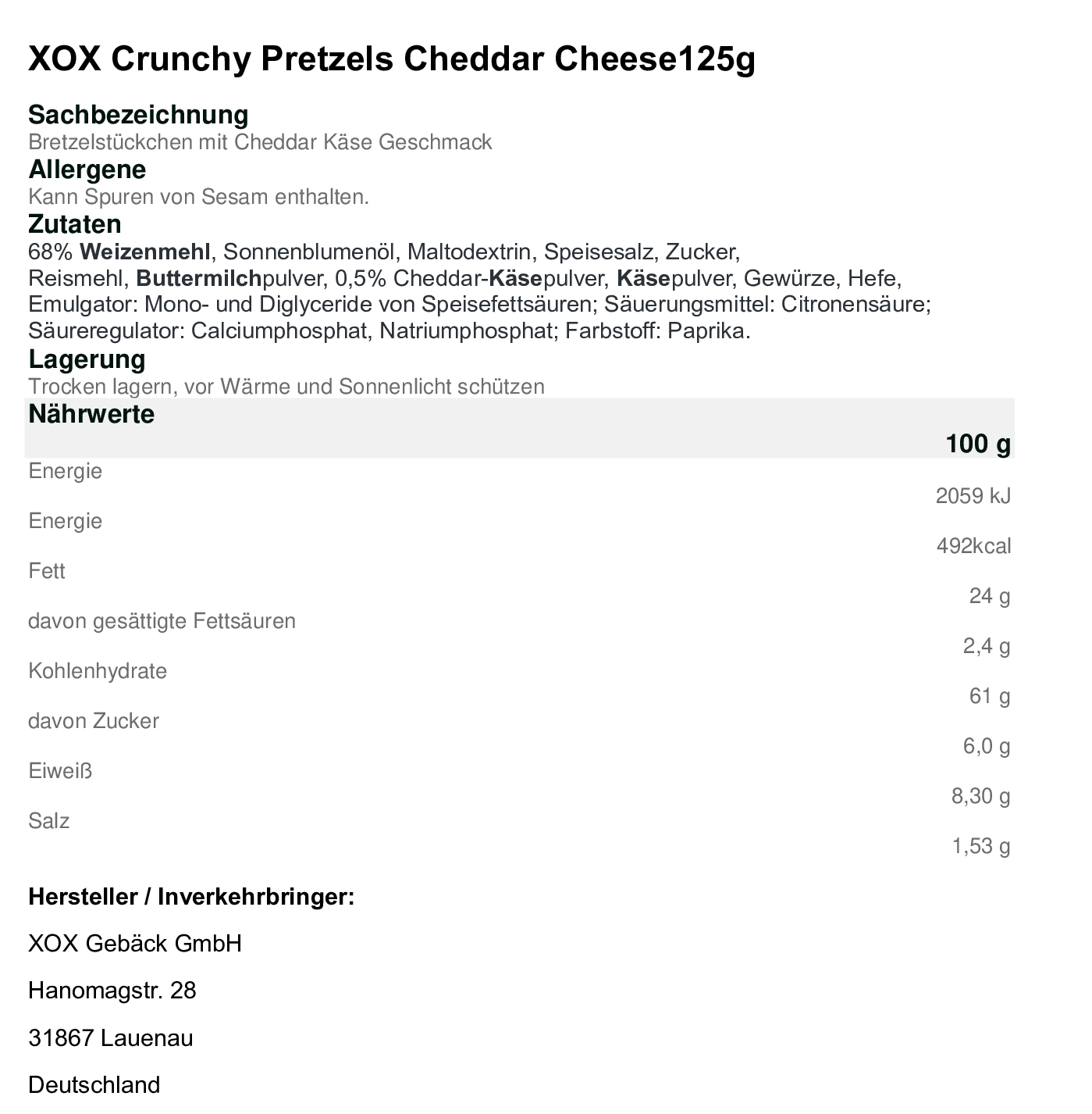 XOX Crunchy Pretzles Cheddar Cheese 125g