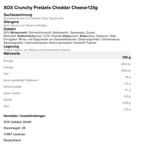 XOX Crunchy Pretzles Cheddar Cheese 125g