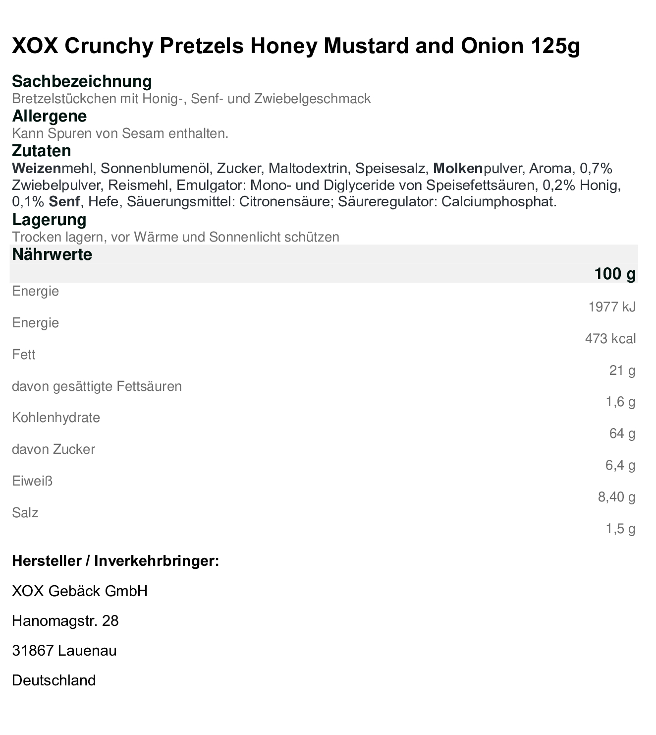 XOX Crunchy Pretzels Honey Mustard Onion 125g