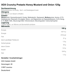 XOX Crunchy Pretzels Honey Mustard Onion 125g