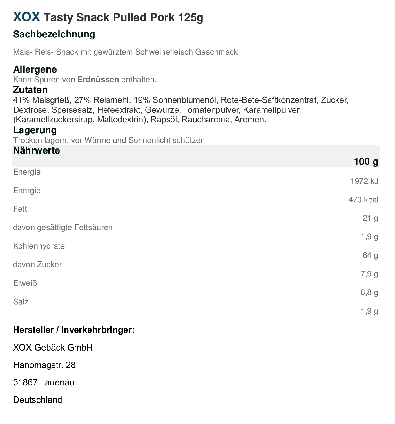 XOX Tasty Snack Pulled Pork 125g